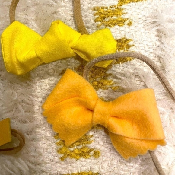 Set of 5 yellow spring baby girl bows - Picture 4 of 4
